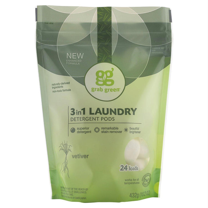 Grabgreen: 3-in-1 Laundry Detergent Vetiver 24 Loads, 15.2 Oz