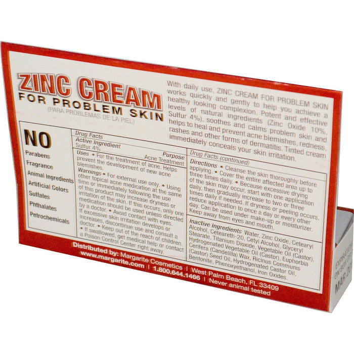 Margarite Cosmetics: Zinc Cream For Problem Skin, 1 Oz