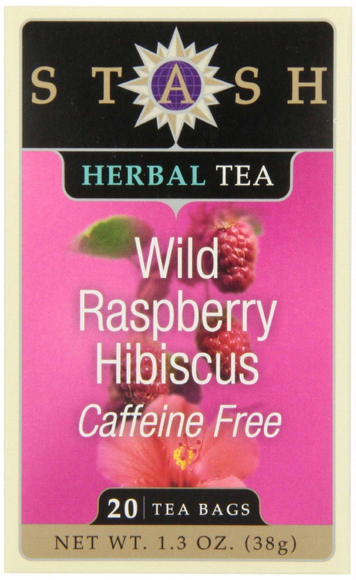 Stash Tea: Herbal Tea Wild Raspberry Hibiscus Caffeine Free 20 Tea Bags, 1.3 Oz