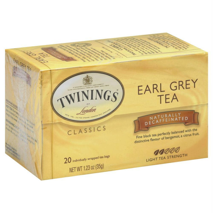 Twinings Of London: Classics Earl Grey Naturally Decaffeinated, 20 Tea Bags, 1.23 Oz