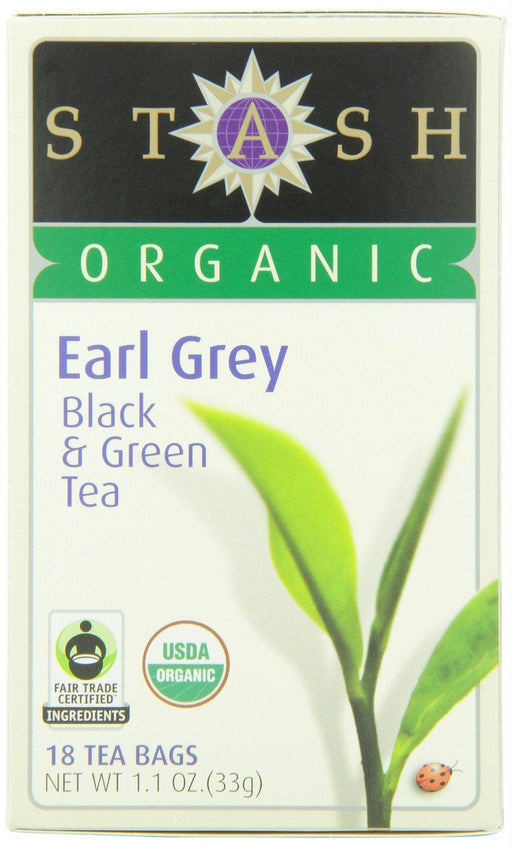 Stash Tea: Organic Earl Grey Black & Green Tea 18 Tea Bags, 1.1 Oz