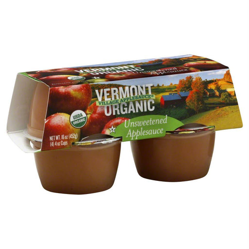 Vermont Village: Organic Unsweetened Applesauce 4 Cups (4 Oz Each), 16 Oz