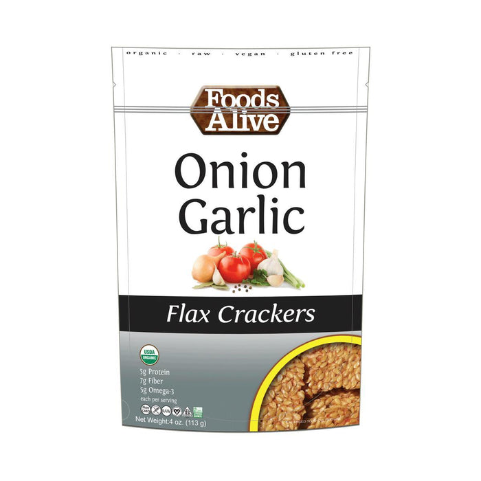 Foods Alive: Golden Flax Crackers Onion Garlic, 4 Oz