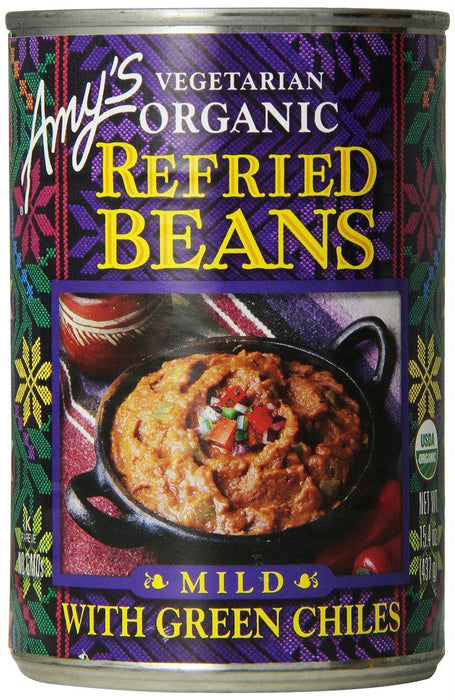 Amy's: Vegetarian Organic Refried Beans With Green Chiles Mild, 15.4 Oz