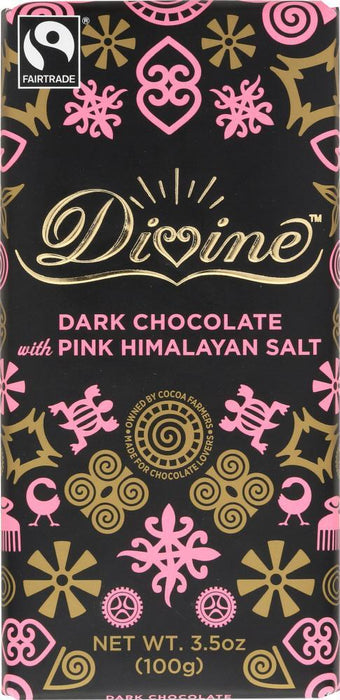 Divine Chocolate: Chocolate Bar Dark Pink Himalayan Salt, 3.5 Oz