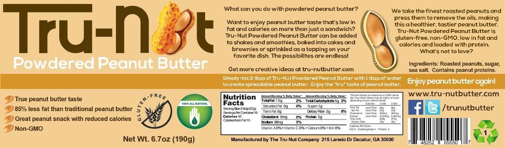 Tru Nut: Powdered Peanut Butter, 6.7 Oz