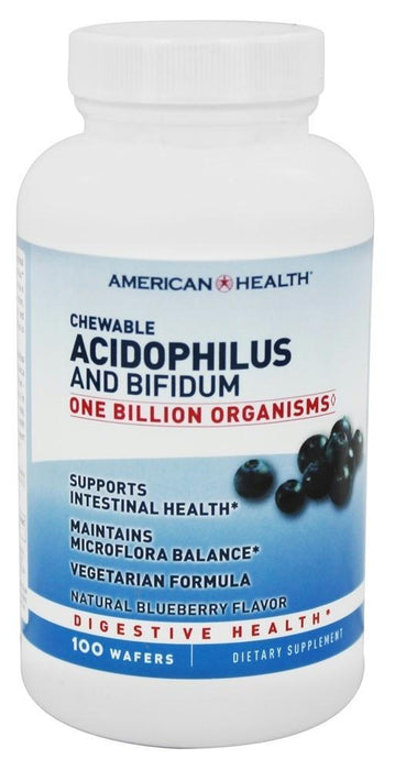 American Health: Chewable Acidophilus And Bifidum Natural Blueberry Flavor, 100 Wafers