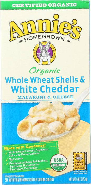 Annie's Homegrown: Organic Whole Wheat Shells And White Cheddar, 6 Oz