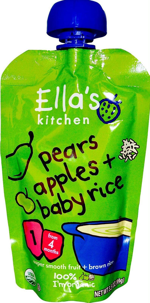 Ella's Kitchen: Organic Baby Food Stage 1 Pears Apples And Baby Rice, 3.5 Oz