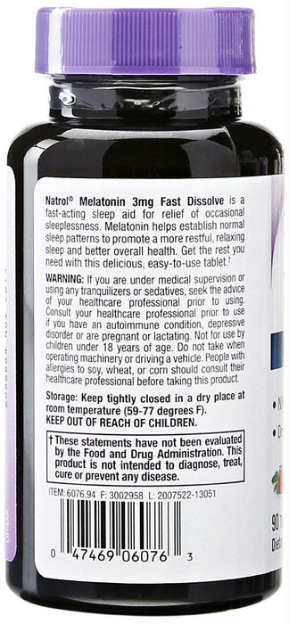 Natrol: Melatonin Fast Dissolve Strawberry Flavor 3 Mg, 90 Tablets