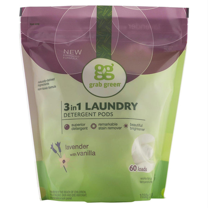 Grab Green: 3-in-1 Laundry Detergent Pods Lavender With Vanilla 60 Pods, 2.4 Lb