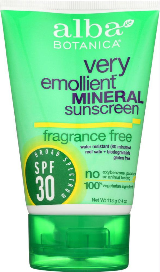 Alba Botanica: Sunblock Fragrance Free Mineral Spf 30, 4 Oz