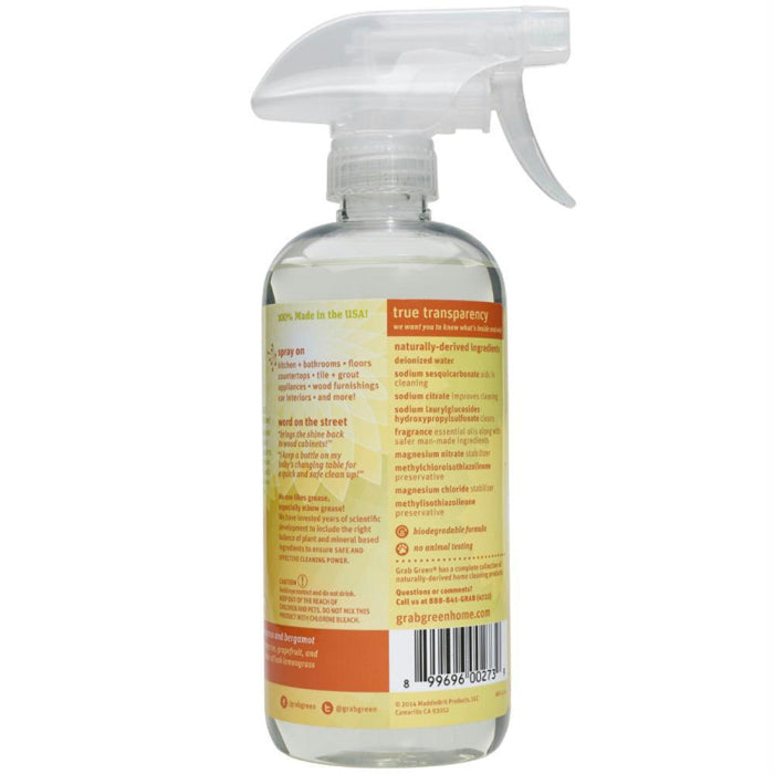 Grab Green: All Purpose Surface Cleaner Tangerine With Lemongrass, 16 Oz