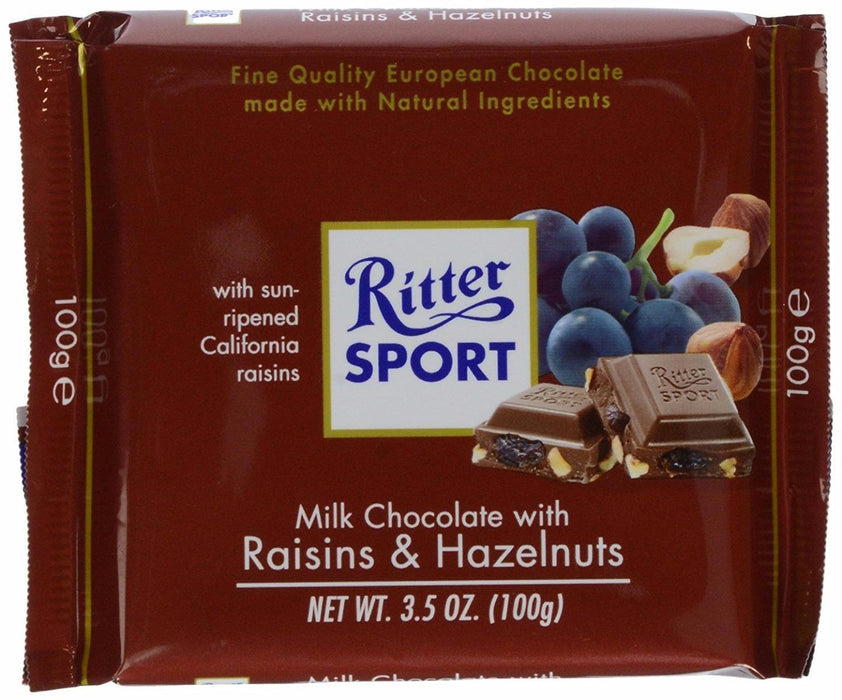 Ritter Sport: Milk Chocolate With Raisins & Hazelnuts Bar, 3.5 Oz