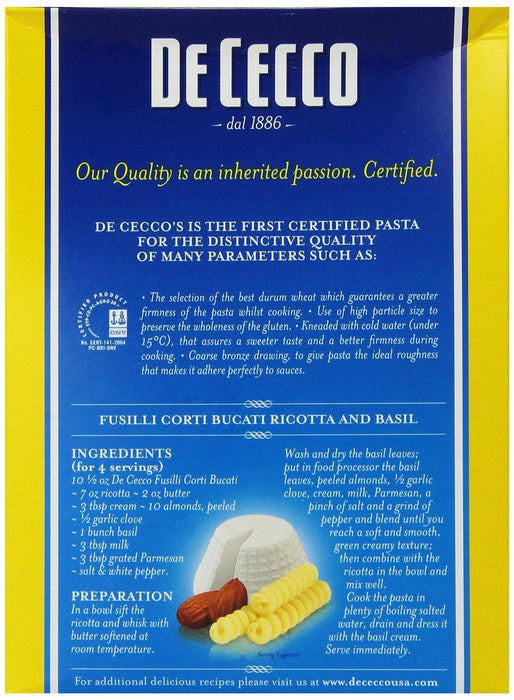 De Cecco: Pasta Fusilli Bucati, 16 Oz