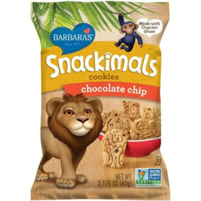 Barbaras Bakery: Snackimals Animal Chocolate Chip Cookies, Dairy Free, Cholesterol Free, Made With Organic Ingredients, 2.13 Oz