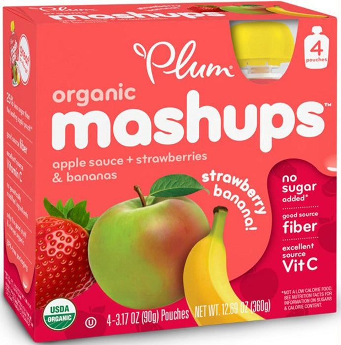 Plum Organics: Organic Mashup Apple Sauce + Strawberries & Bananas 4 Pack, 12.69 Oz