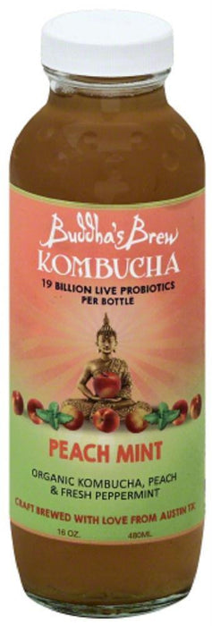 Buddha's Brew: Kombucha Peach Mint, 16 Oz