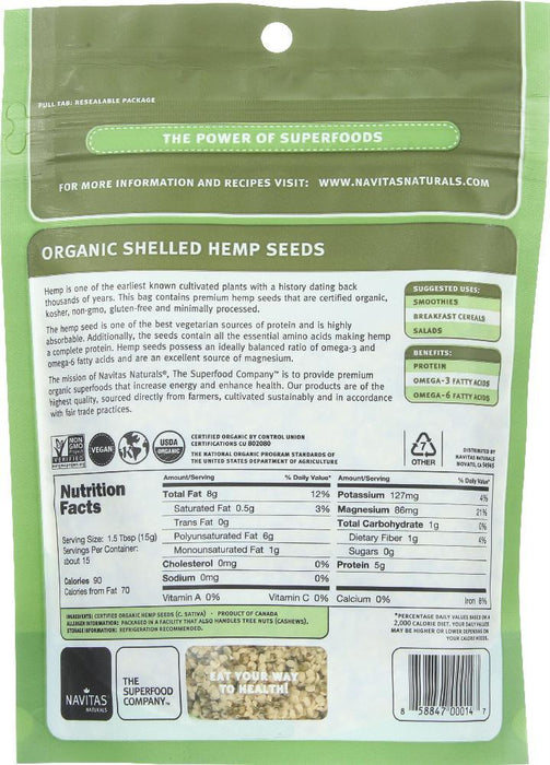 Navitas: Organic Shelled Hemp Seeds, 8 Oz