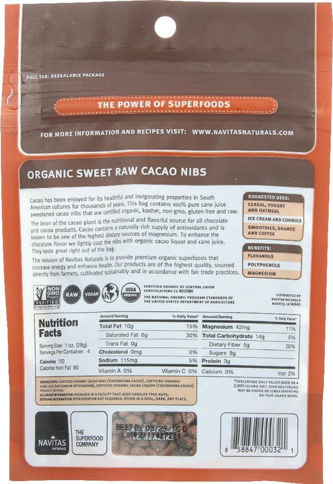 Navitas: Organic Cacao Sweet Nibs, 4 Oz