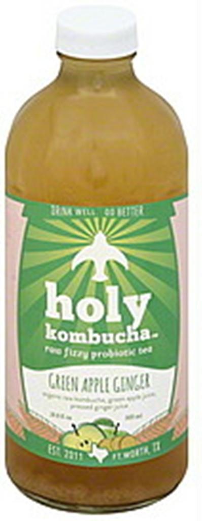 Holy Kombucha: Green Apple Ginger Raw Fizzy Probiotic Tea, 16.9 Oz