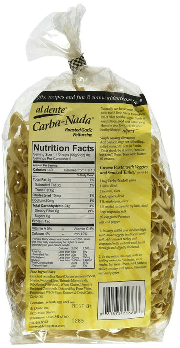 Al Dente: Carba-nada Roasted Garlic Fettucine Noodles, 10 Oz