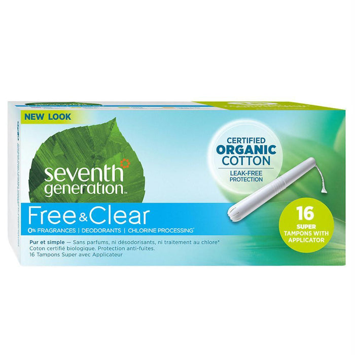 Seventh Generation: Free & Clear Organic Super Absorbency Cotton Tampons With Applicator, 16 Pc