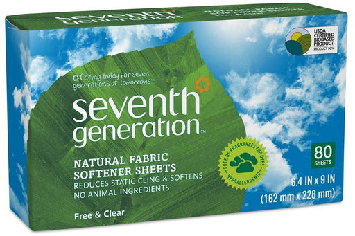 Seventh Generation: Natural Fabric Softener Sheets Free & Clear, 80 Sheets