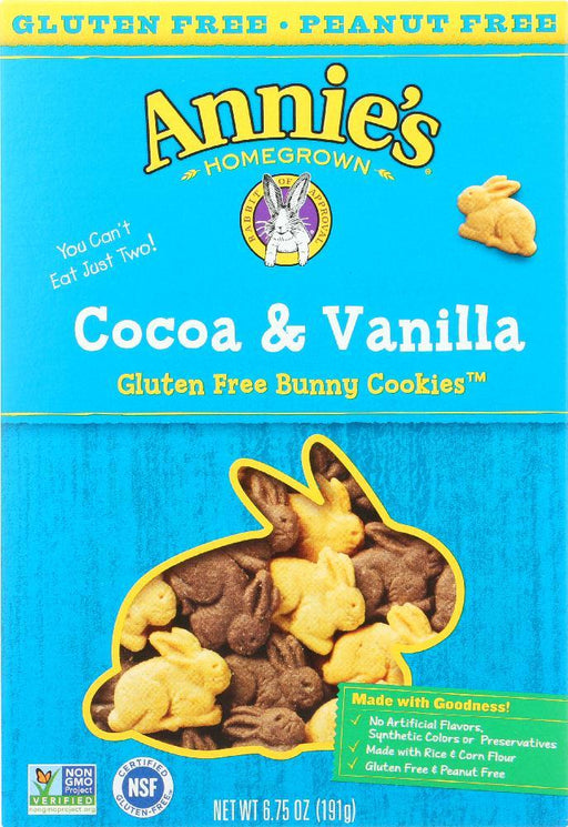 Annie's Homegrown: Bunny Cookies Gluten Free Cocoa And Vanilla, 6.75 Oz