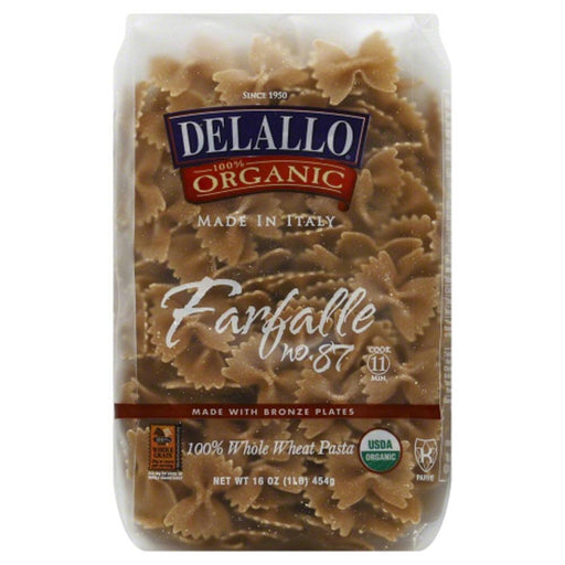 Delallo: Organic Whole Wheat Pasta Farfalle No. 87, 16 Oz