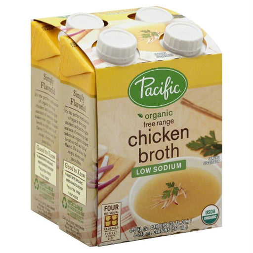 Pacific Foods: Organic Free Range Chicken Broth Low Sodium 4 Count (8 Oz Each), 32 Oz