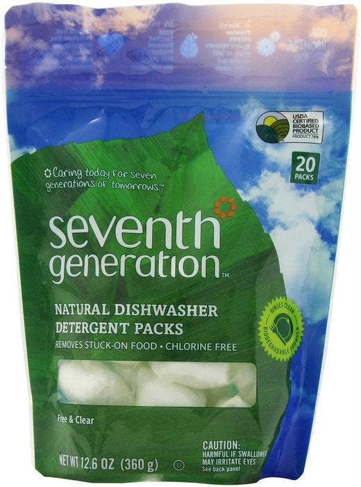 Seventh Generation: Natural Dishwasher Detergent Packs Free & Clear 20 Packs, 12.6 Oz