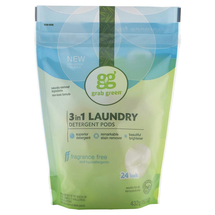 Grabgreen: 3-in-1 Laundry Detergent 24 Loads Fragrance Free, 15.2 Oz