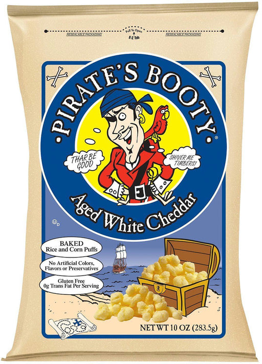 Pirate's: Booty Baked Rice And Corn Puffs Aged White Cheddar, 10 Oz