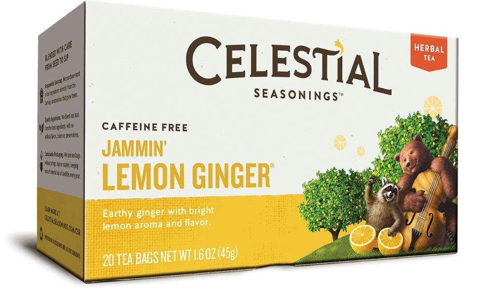 Celestial Seasonings: Jammin' Lemon Ginger Herbal Tea Caffeine Free 20 Tea Bags, 1.6 Oz