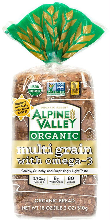 Alpine Valley: Bread Organic Multi Grain With Omega-3, 18 Oz