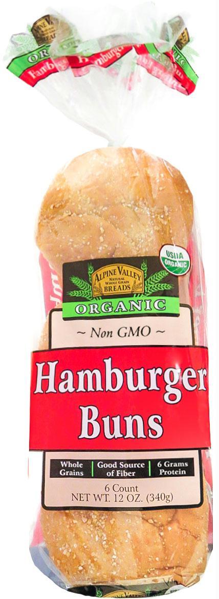 Alpine Valley: Bread Organic Hamburger Buns 6 Count, 12 Oz