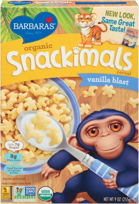 Barbaras: Organic Snackimals Cereal Vanilla Blast, Non Gmo, Whole Grain, Vegan, 9 Oz