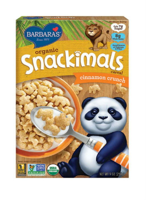 Barbaras: Organic Snackimals Cereal Cinnamon Crunch, Non Gmo, Whole Grain, Vegan, 9 Oz