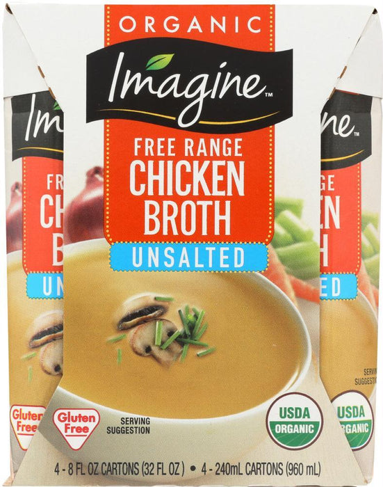 Imagine: Unsalted Free Range Chicken Broth Organic 4pk, 8 Fo