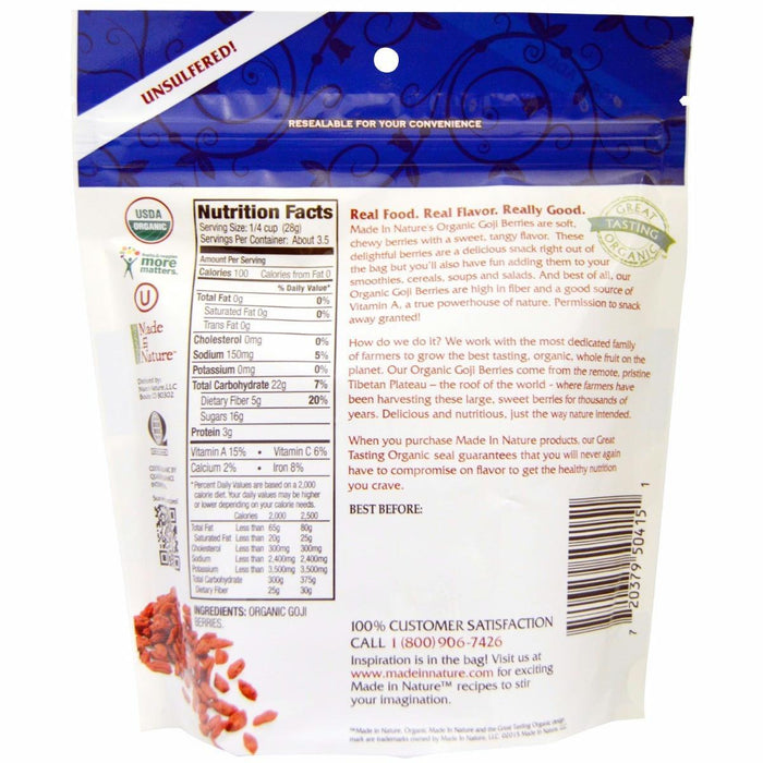 Made In Nature: Organic Dried Fruit Goji Berries, 3.5 Oz