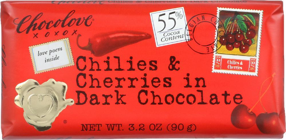 Chocolove: Chilies & Cherries In Dark Chocolate, 3.2 Oz