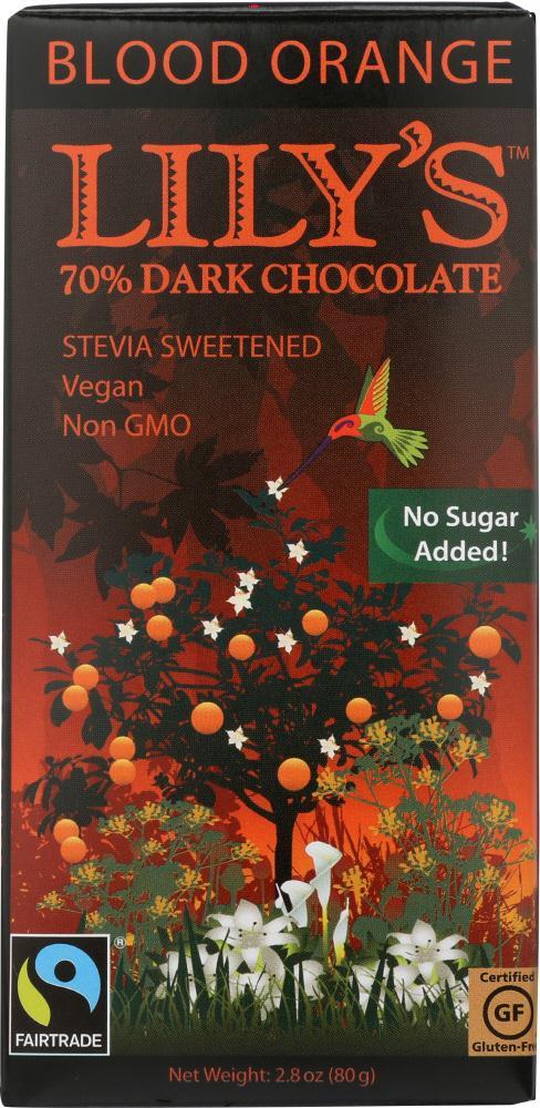 Lilys Sweets: 70% Extra Dark Chocolate Blood Orange Bar, 2.8 Oz