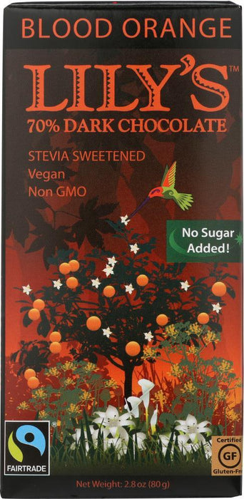 Lilys Sweets: 70% Extra Dark Chocolate Blood Orange Bar, 2.8 Oz