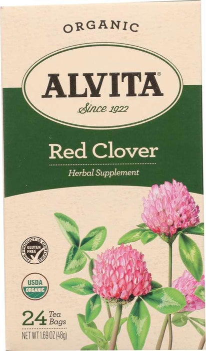 Alvita: Teas Organic Red Clover Tea Caffeine Free Herbal Supplement, 24 Tea Bags, 33.36 Oz