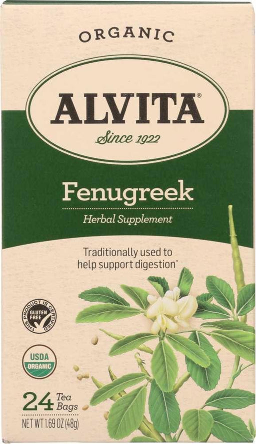 Alvita: Organic Fenugreek Tea Herbal Supplement Caffeine Free, 24 Tea Bags, 38.64 Oz