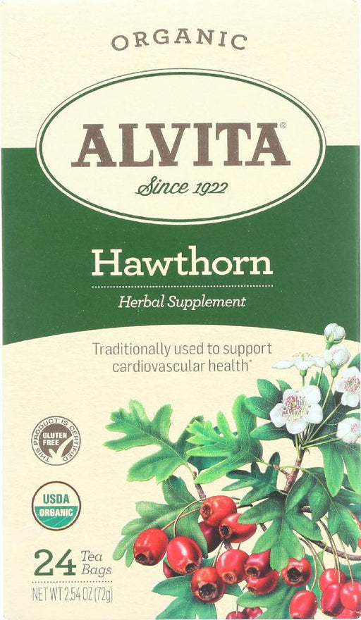 Alvita: Organic Hawthorn Tea Herbal Supplement Caffeine Free, 24 Tea Bags, 38.64 Oz