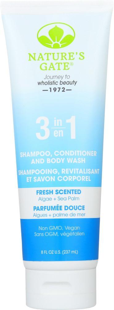 Natures Gate: 3 In 1 Fresh Scent Shampoo Conditioner And Body Wash, 8 Oz