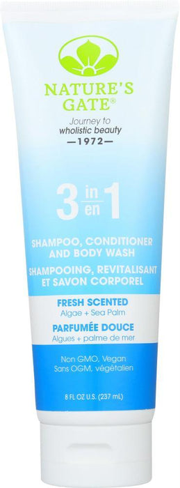 Natures Gate: 3 In 1 Fresh Scent Shampoo Conditioner And Body Wash, 8 Oz