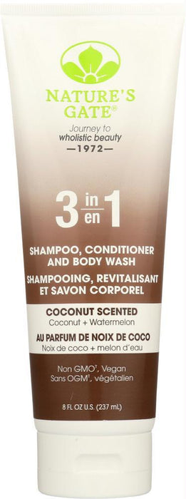 Natures Gate: 3 In 1 Coconut Shampoo Conditioner Body Wash, 8 Oz